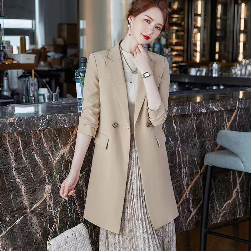 

Autumn Winter Long Blazer Women 2024 Fashion Ol Style Office Work Slim Blazers Jacket Woman Long Sleeve Elegant Suit Jacket Lady