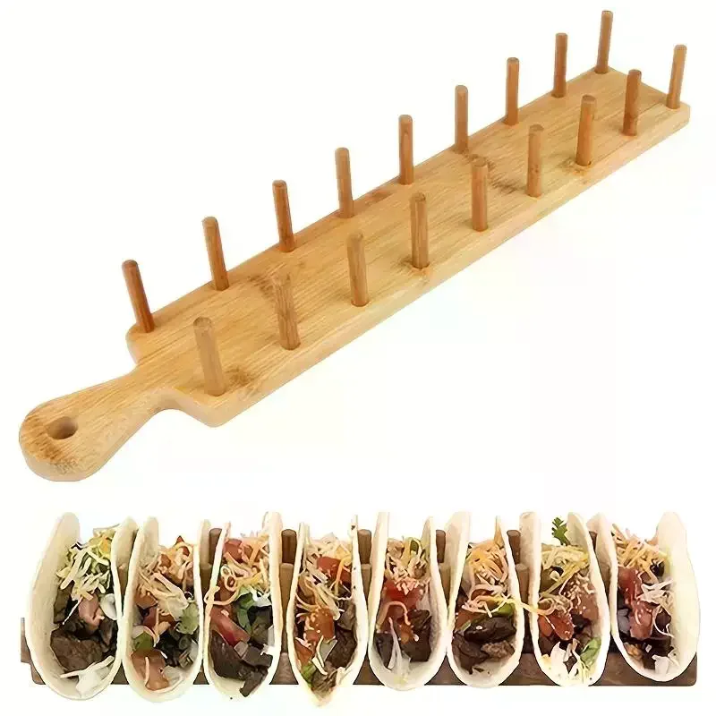 Bamboo Taco Holders for Kitchen, Multi-Use Food Stands, Taco Tray, Hard Shell Rack for Charcuterie and Tortillas, 8 Tacos Each