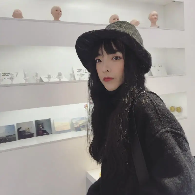Plaid Felted Wool Fisherman Hat with Moisture Absorption And Sweat Release for Women Autumn/Winter Wear Foldable Design