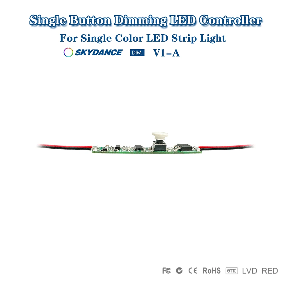 

Skydance V1-A DC5-24V Mini Single Button Dimming Constant Voltage PWM LED Dimmer Switch Controller For Single Color LED Strip