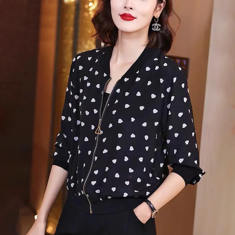 

Size M-5XL Women Chiffon Dot Printing Jacket Summer Sunscreen Thin Coat Anti-sunburn Cardigan Tops Female Long Sleeve Clothes