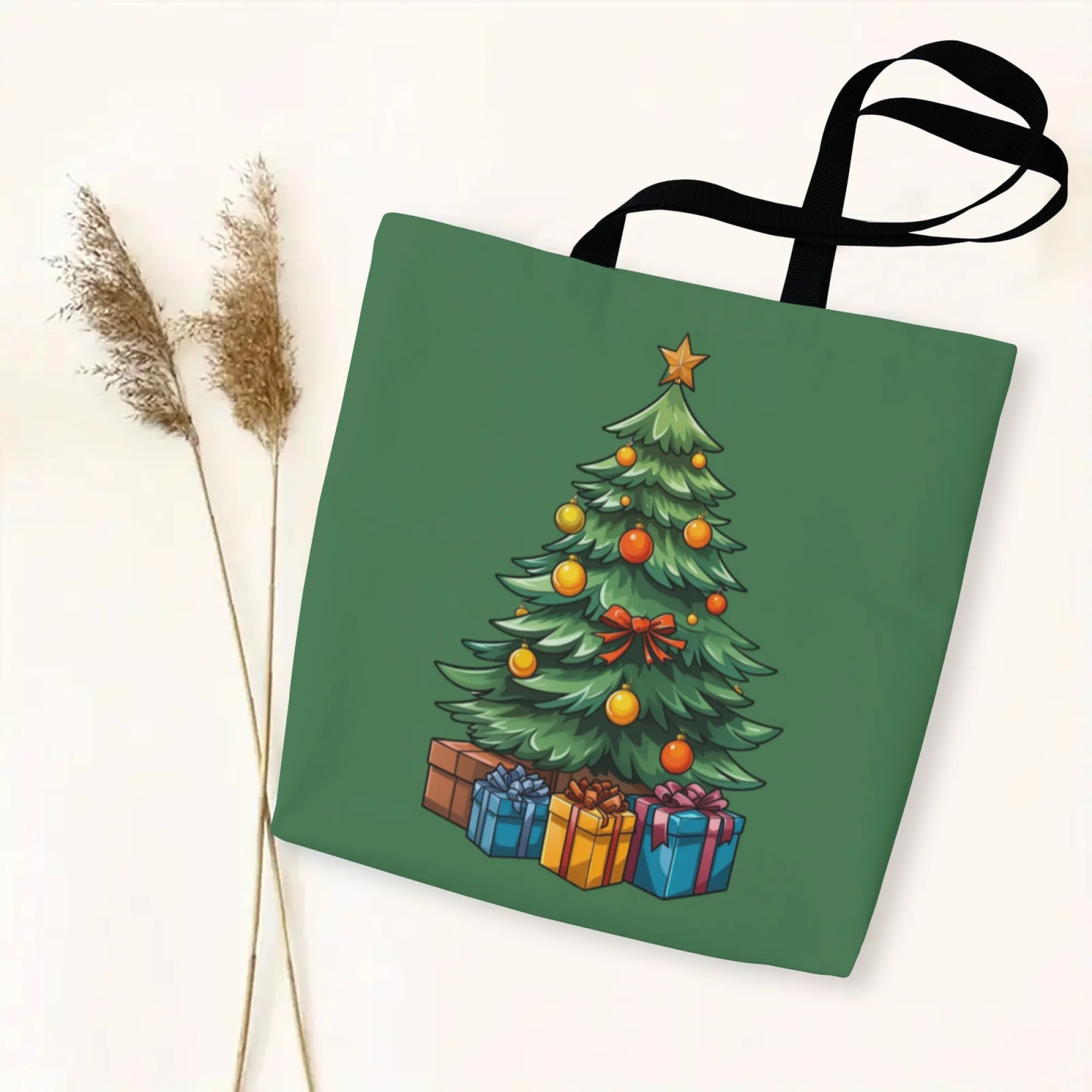 

New Canvas Bag Digital Printed Shopping Bag Cartoon Christmas Tree Pattern Environmentally Friendly And Portable Gift Bag