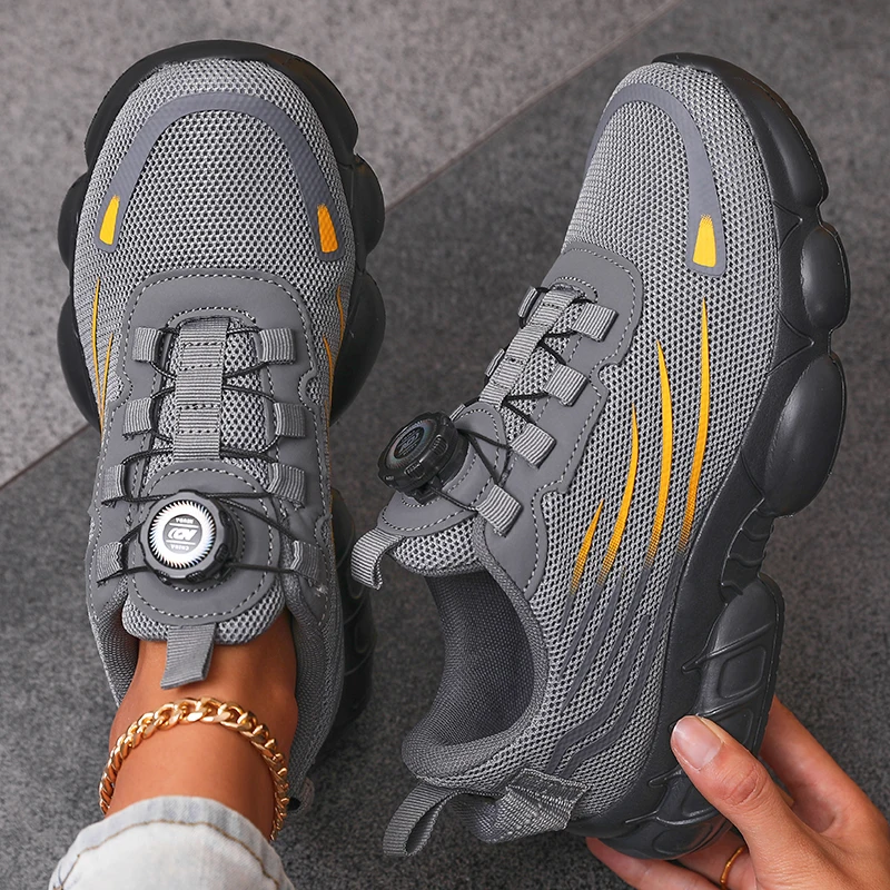 Atmungsaktive Mesh-Laufschuhe für Damen, rutschfeste, verschleißfeste Arbeitsschuhe, robuste, bequeme Turnschuhe, Twist-Schnalle, kein Schnürdesign – Detail 3