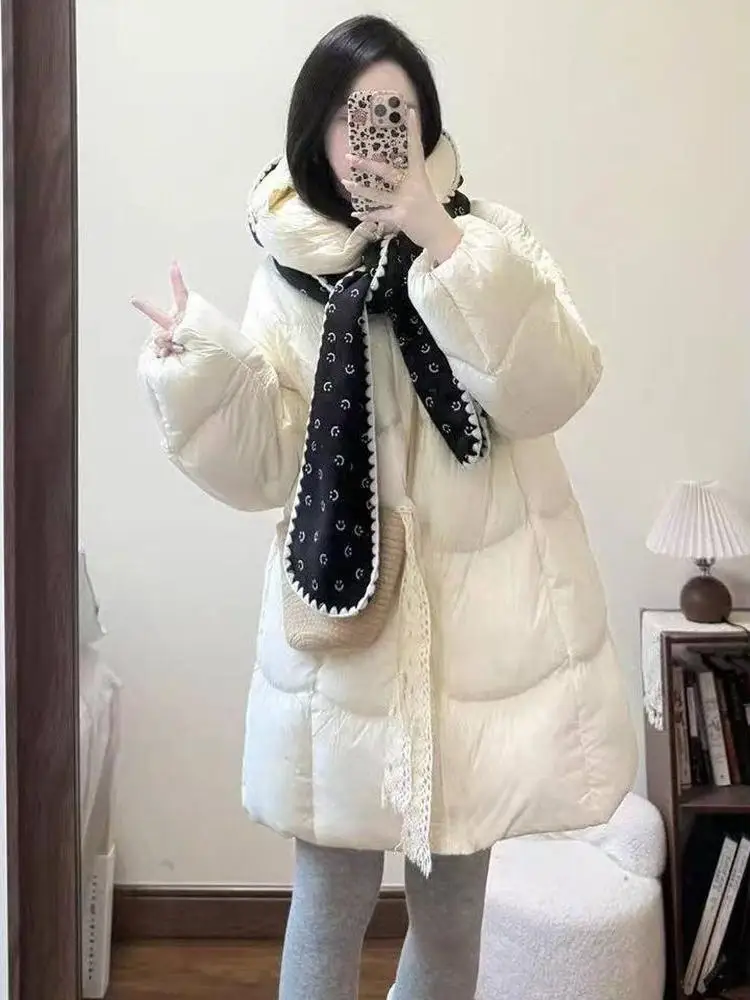 

Sweet Warm Thiened Hooded Cotton Jaet Women's Small Size Mid-Length Cotton Coat Sli Korean Sle Winter New Arrival