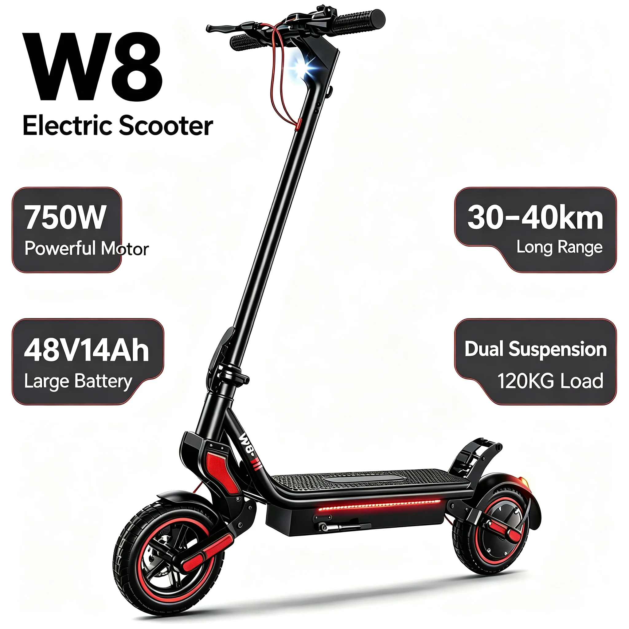 Monopattino elettrico per adulti con sospensioni a molla oscillante iScooter W8 48V 14Ah, pneumatici da 9,3 pollici per fuoristrada, doppi freni a disco, Voltix APP