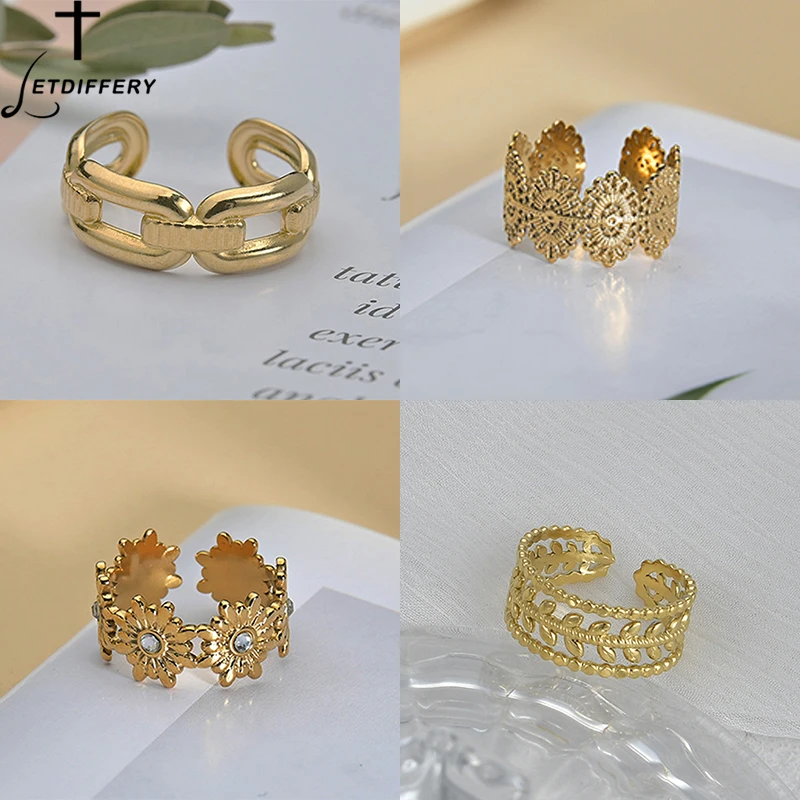Letdiffery Bohemian French Style Golden Ring Women Vintage Flower Fashion Open Rings Jewelry for Girls Party Valentine Gifts