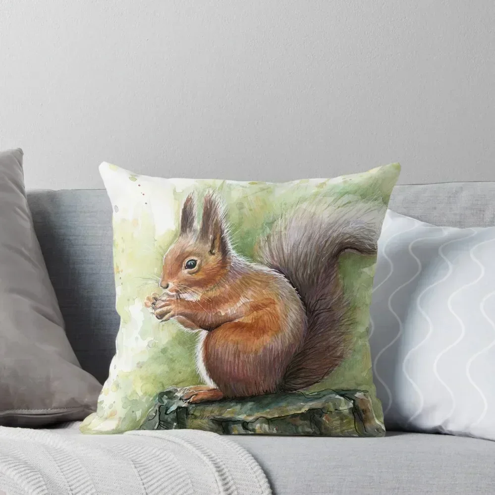 Squirrel Watercolor Painting, Forrest Animal Throw Pillow sleeping pillows Luxury Pillow Cover Custom Cushion Photo pillow