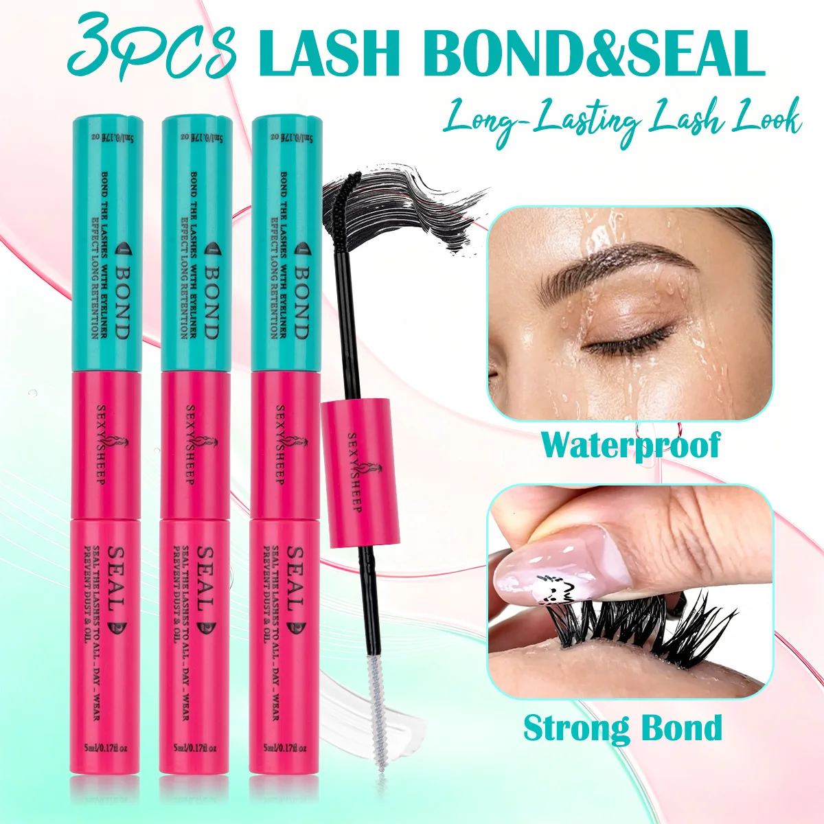 Lash Cluster Glue Waterproof Bond and Seal 2 in 1 Lash Glue Strong Hold Long Lasting Quick Dry Easy to Use Black Glue