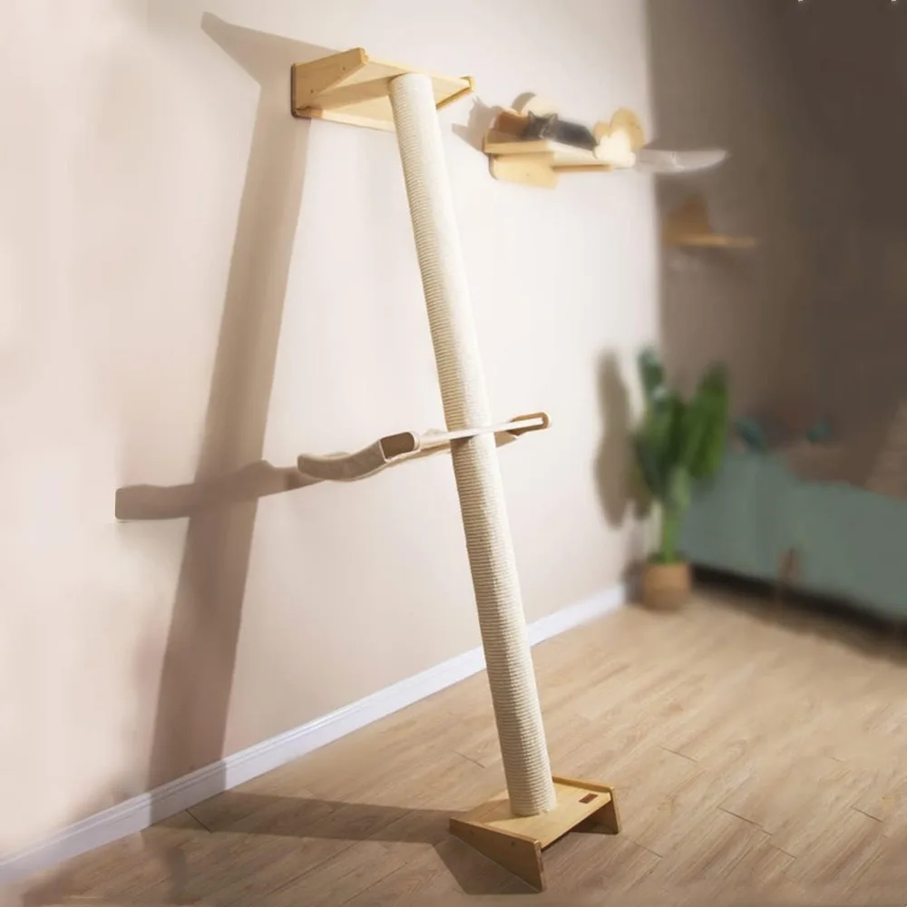 

Modern 78.7“ Tall Leaning Wall Sisal Cat Tree Tower Scratching Post Pillar at 70 Degree Angle with Bed Hammock Perch, Cat Climbi