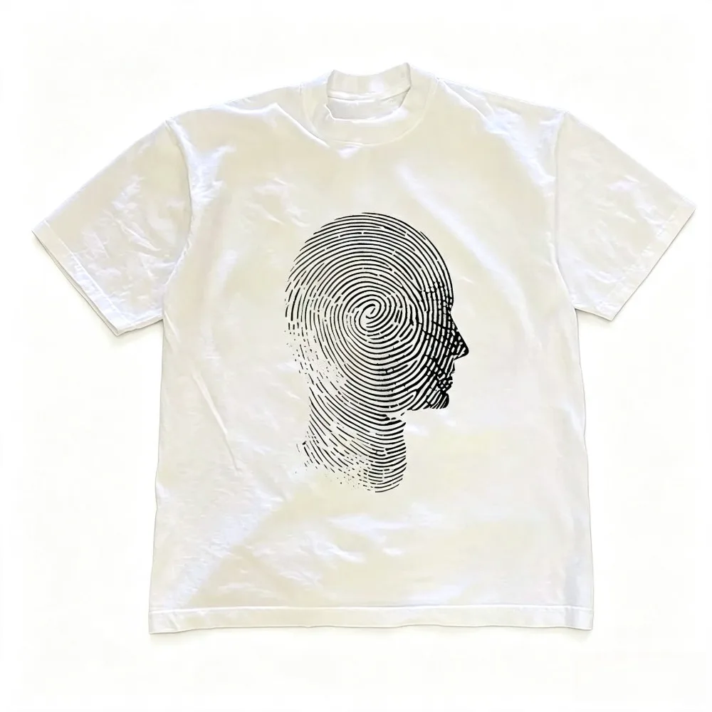 Fingerprint Human Profile Abstract Art Graphic Men T Shirt Aesthetic Minimalist Print Casual Summer Cotton Short Sleeve Tee