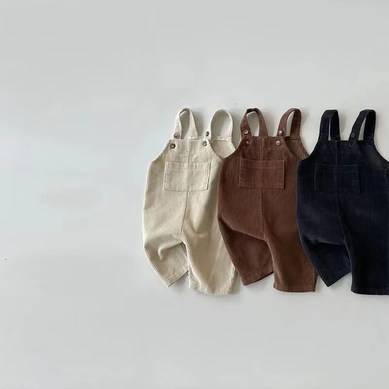 2024 New Baby Sleeveless Romper Solid Newborn Toddler Pocket Jumpsuit Cotton Infant Casual Corduroy Overalls Baby Clothes 0-24M