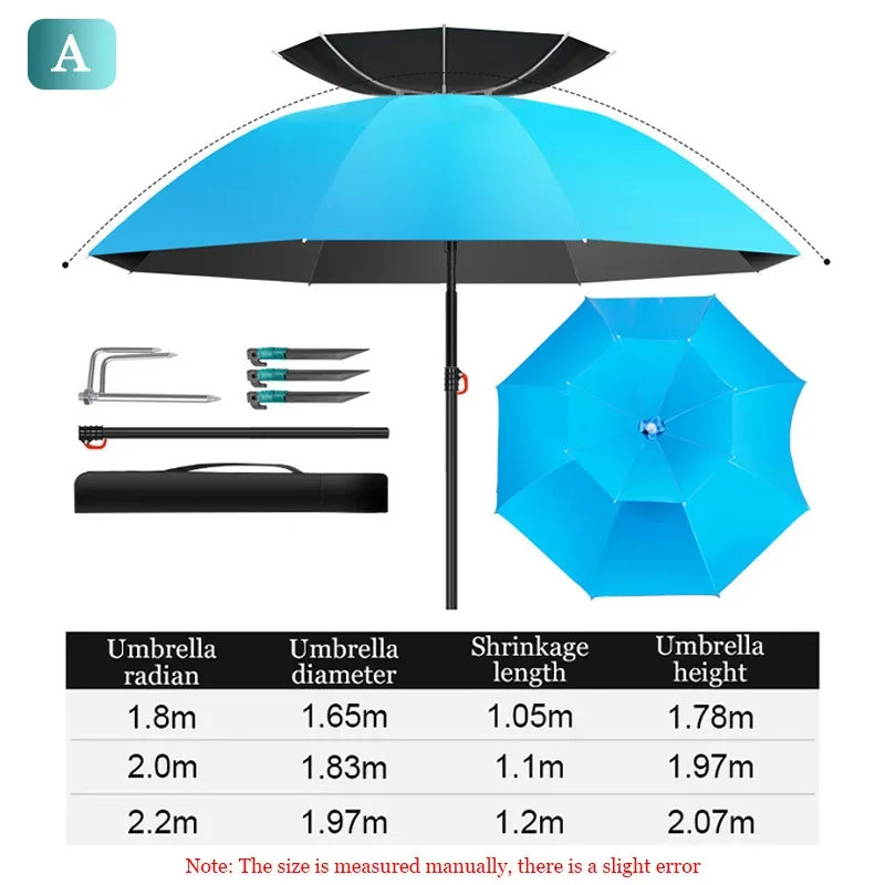 Imagem -04 - Duplo Ajustável Outdoor Fishing Umbrella Proteção Solar Espessada Grande Dobrável Impermeável Acessórios de Pesca