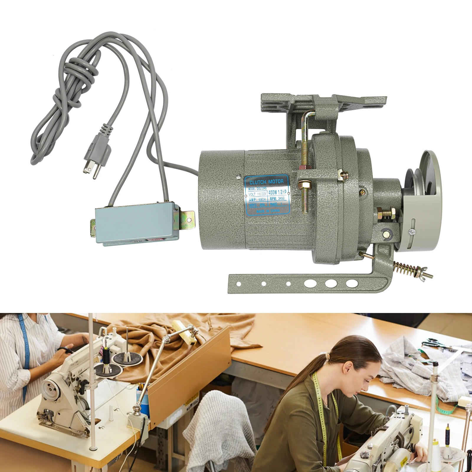 400W Sewing Machine Motor, 3450rpm Speed, Shock Absorbing Pads, Smooth Operation, Efficient Performance