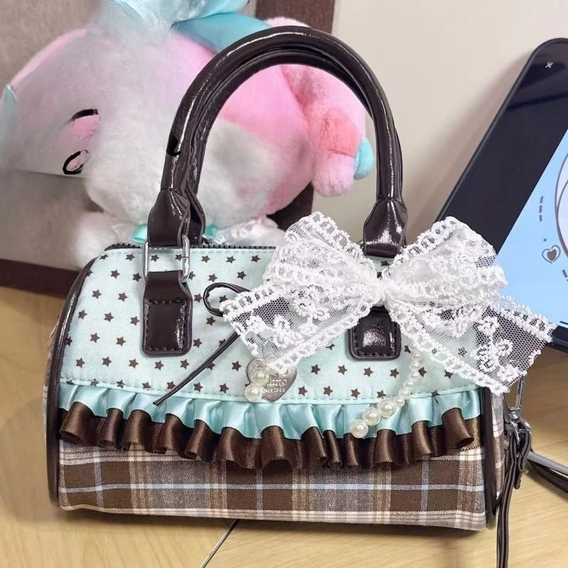 

Korean version of foreign style single shoulder handbag women's high-end lace bow niche versatile messenger bag exquisite simple