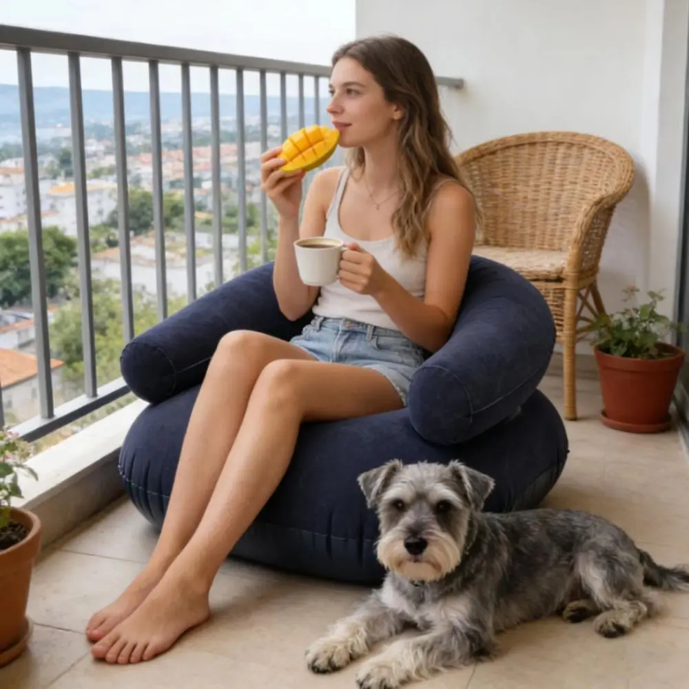 U-shaped Inflatable Lazy Sofa Flocking With Armrests Inflatable Single Sofa With Backrest Portable Inflatable Double Sofa Indoor