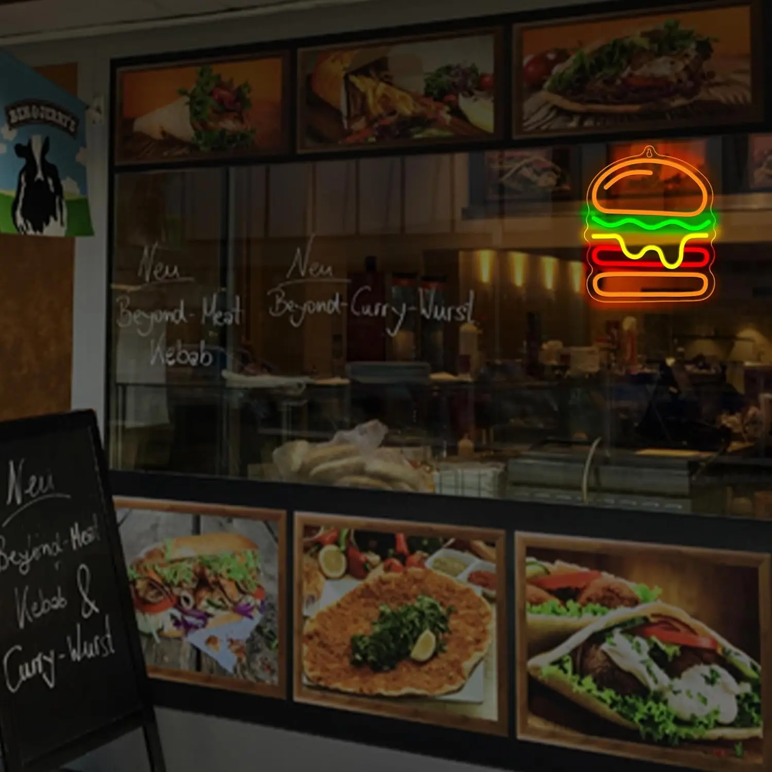 علامة Attivolife همبرغر النيون لديكور الحائط، تضيء مصباح LED للطعام اللذيذ مع يعمل بمنفذ USB خافت، أعمال فريدة من نوعها