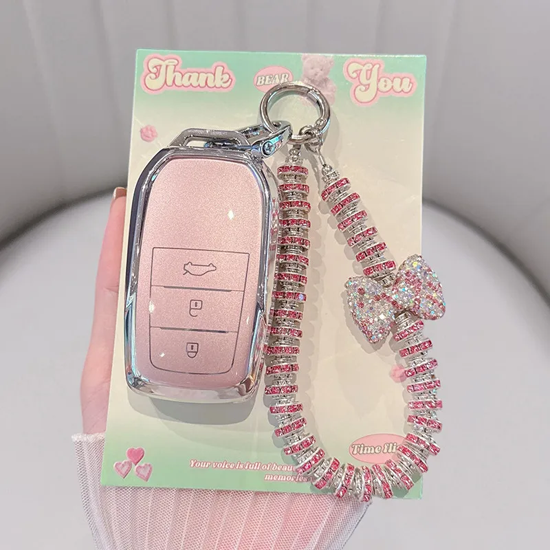 Pink Fresh Flowers for Toyota CHR Hilux Fortuner Land Cruiser 200 Camry Corolla Crown RAV4 Remote Car Key Case Cover Holder Fob