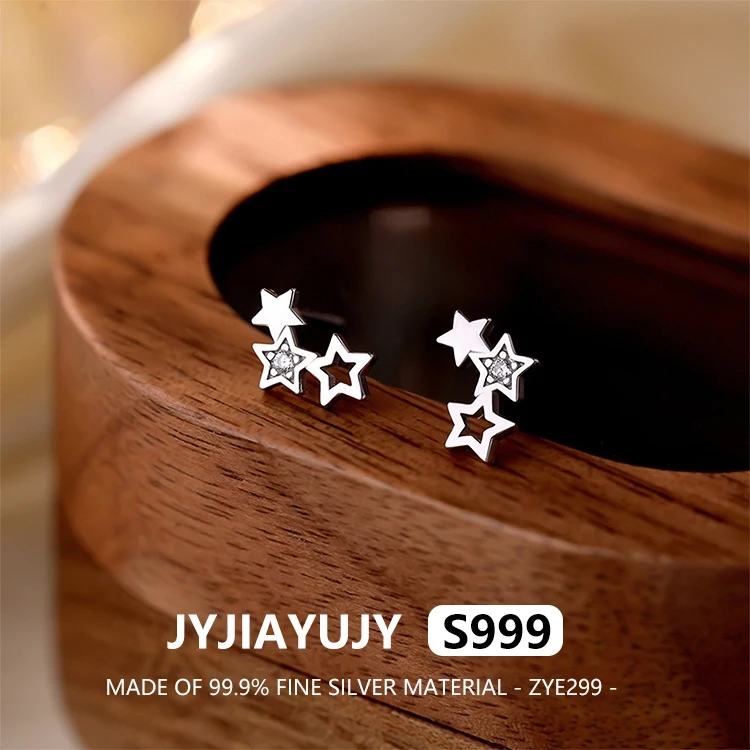 

JYJIAYUJY 100% Whole Original Fine Silver S999 Stud Earrings Hollow Star In Stock For Her Elegance Gift For Women Use ZYE299