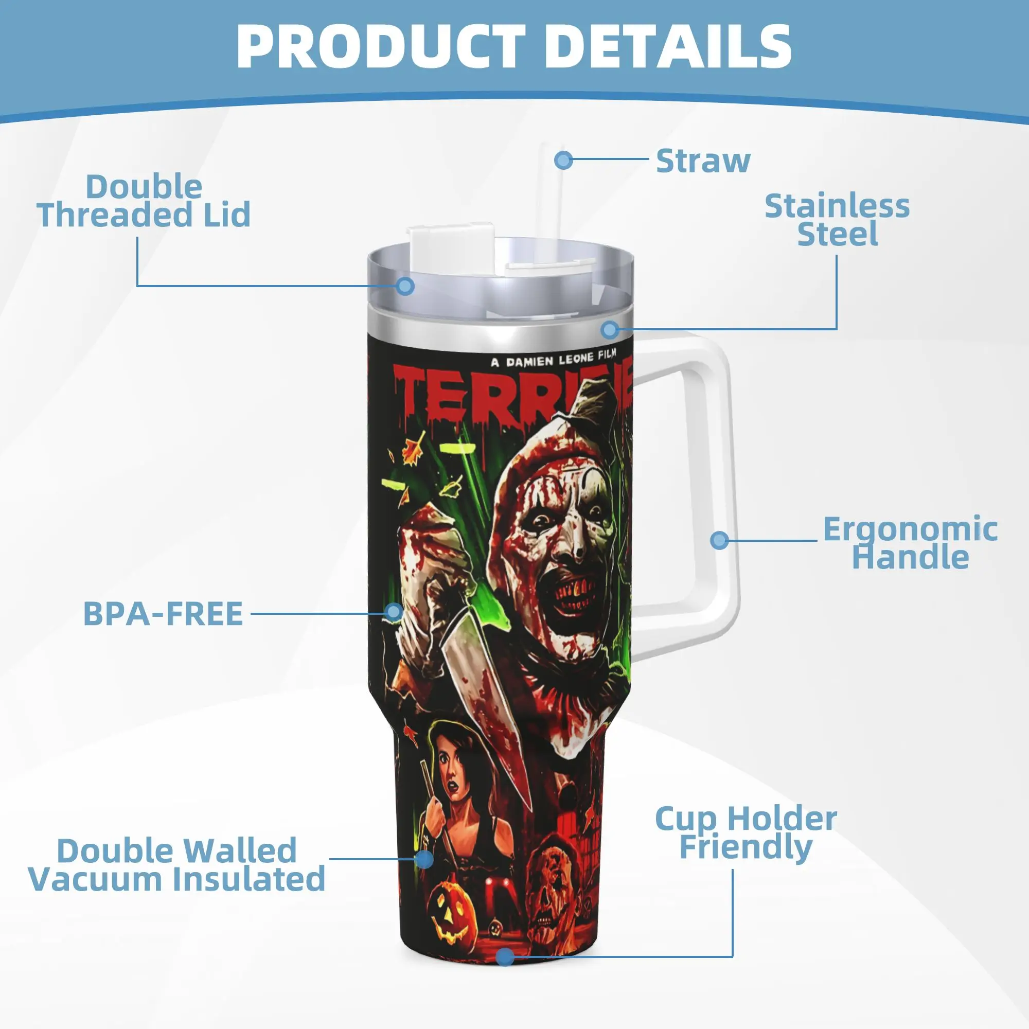 كوب من الفولاذ المقاوم للصدأ مرعب فيلم رعب كوب حراري إبقاء الحرارة المشروبات الساخنة أكواب السيارة الشاطئ مخصص لتقوم بها بنفسك زجاجة ماء