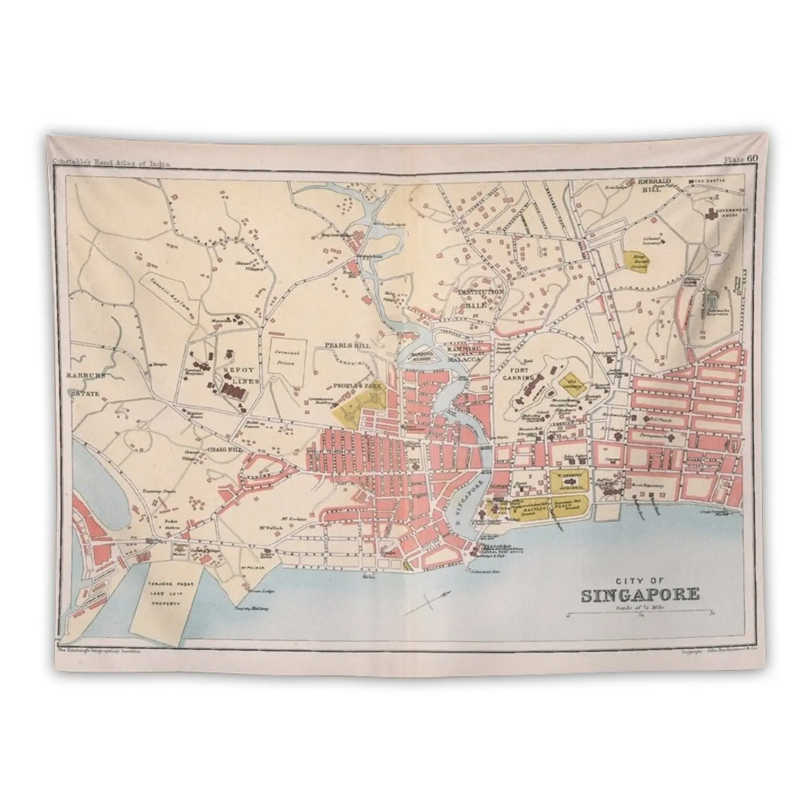 

New Vintage Singapore Map (1893) Tapestry Things To The Room Cute Room Things Decoration For Rooms Wall Hanging Wall