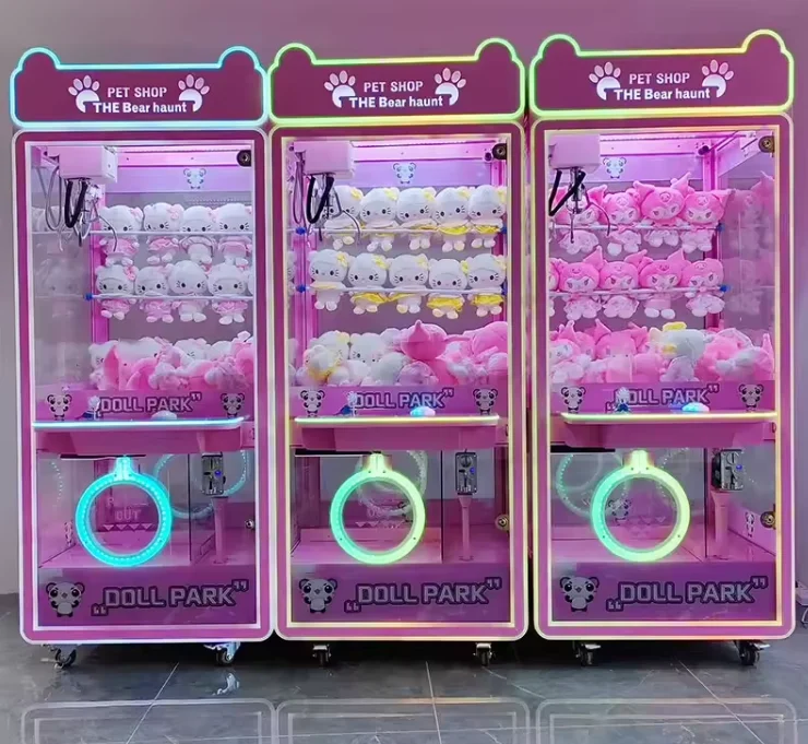 Amusement park plush doll claw machine with coin-operated function