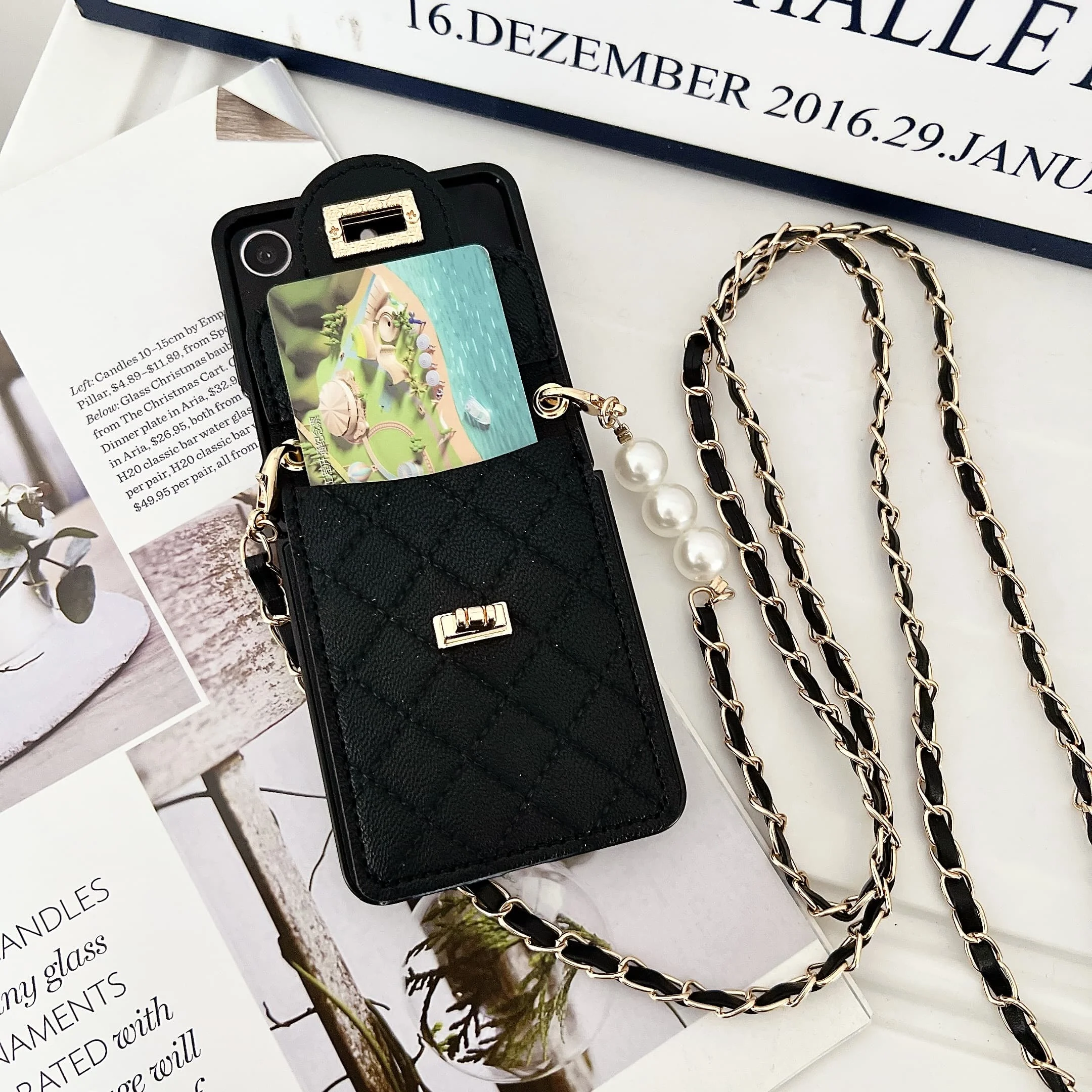 عبق اللؤلؤ Crossbody للنساء الفاخرة محفظة حمل بطاقات قضية الهاتف لسامسونج غالاكسي Z فليب 7 6 5 4 3 غطاء مقاوم للصدمات #4