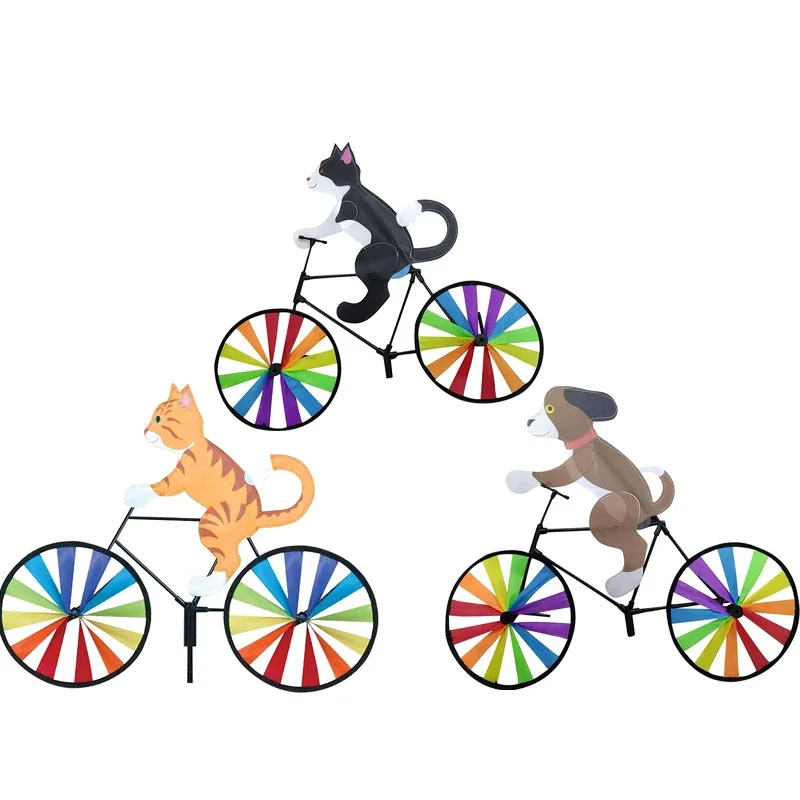 Animal Riding Bike Windmill Innovative Cartoon Cat Dog Wind Spinner Yard Art Decoration Garden Ornament Wind Portable 2024