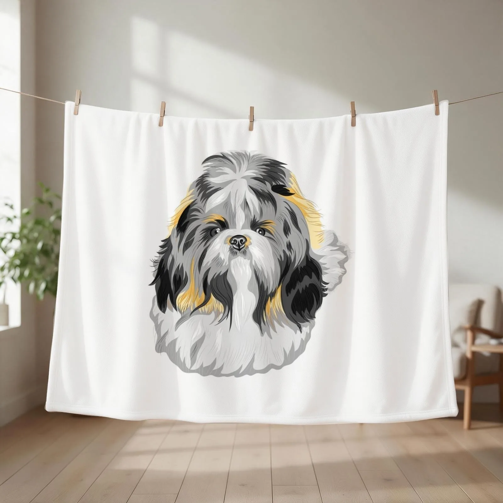 Shih tzu dog breed sketch cute little beauty long hair Throw Blanket couch cozy soft plush fuzzy picnic outdoor blanket