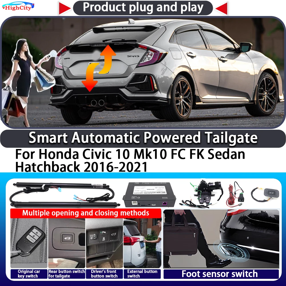 For Honda Civic 10 Mk10 FC FK Sedan Hatchback 2016-2021 OEM Smart Automatic Powered Tailgate Key Trunk Close Kit Power Tailgate