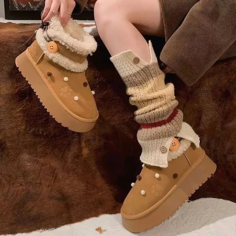 

Fur Women Snow Boots Flats Platform Ankle Cotton Shoes Winter New 2025 Warm Plush Walking Suede Sport Runing Thick Botas Mujer