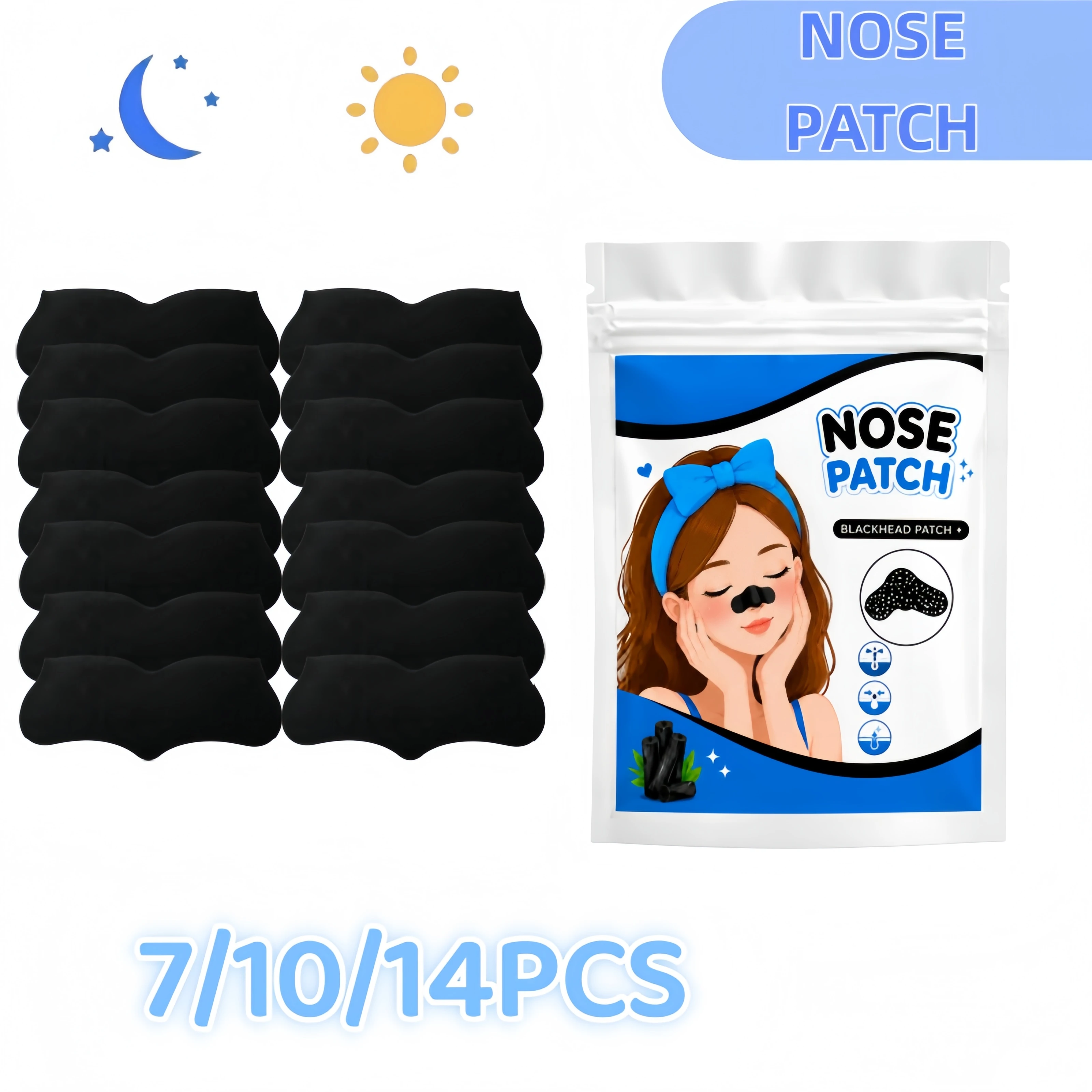 7/10/14PCS Charcoal Nose Stickers, Blackhead Remover Pore Strips for Home Spa, Travel and Daily Beauty