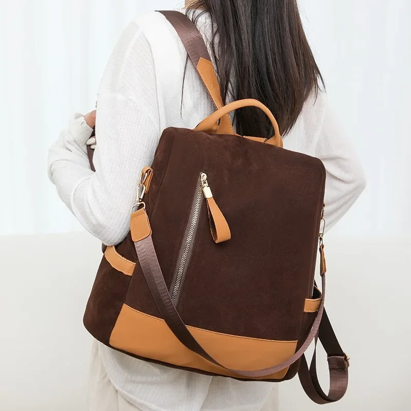 Solid Color Casual Zipper Pu Interior Compartment Sewing Thread Fashion Backpacks Large Capacity2024 High Quality Bags for Women