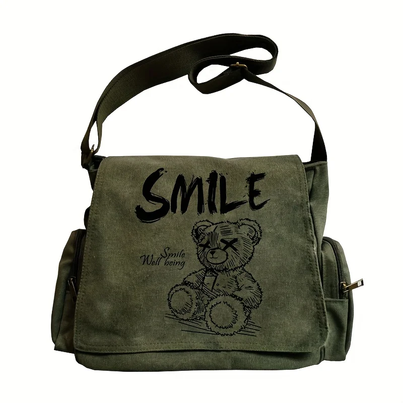 

New 3D Smile Bear Print Women's Crossbody Bags Large Capacity Vintage Shoulder Bag Student Specific Laptop Bag