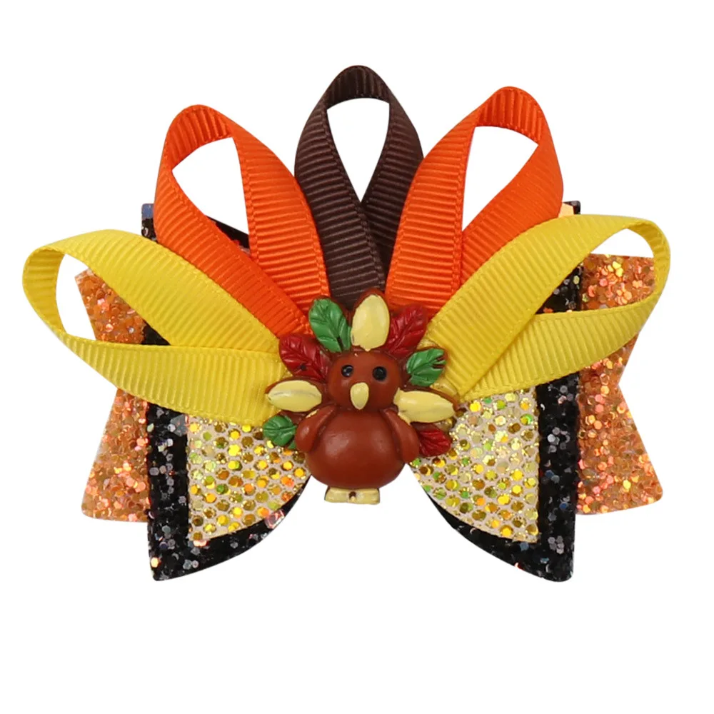 

1pc Cartoon Turkey Hair Clips, Boutique Sparkly Glitter Hair Clips, Barrettes Handmade Hair Accessories For Baby Girls