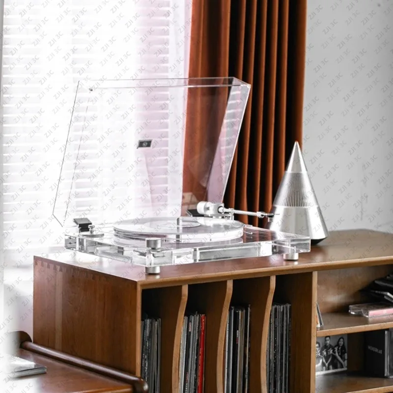 Aunets X10 Bluetooth Vinyl Record Player LP Retro Phonograph Desktop Modern Acrylic Transparent Sound System for Music Lovers