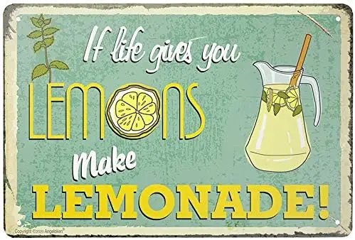 Life Gives You Lemon Lemonade Rustic Retro Vintage Metal Tin Sign Bar Kitchen Yard Wall Decor 12X8 Inch