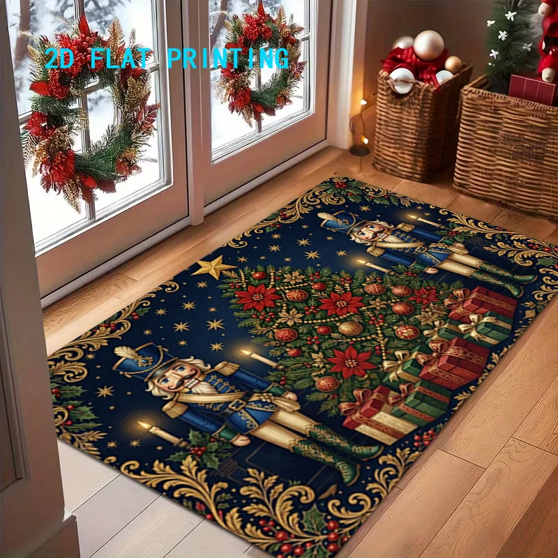 Retro Autumn Harvest Doormat Acorn Foliage Graphic Entryway Mat Washable Floor Rug for Farmhouse Style Indoor Home Accent