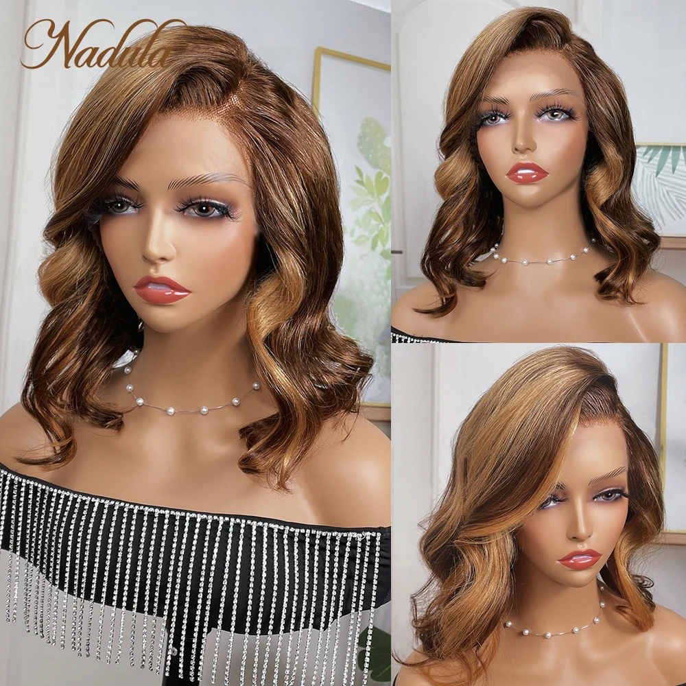 Nadula Hair Highlight Natural Wave Lace Front Wigs 13x4 Short Bob Human Hair Lace Wigs Voluminous Bouncy L430 Ombre Color Wig