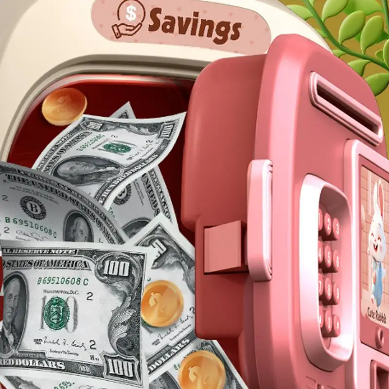 Electronic Bank Cute Cartoon Kids Saving Bank Sound Effect Password Money Boxwith Auto Grab Bill Slot Kids Money Safe Box For