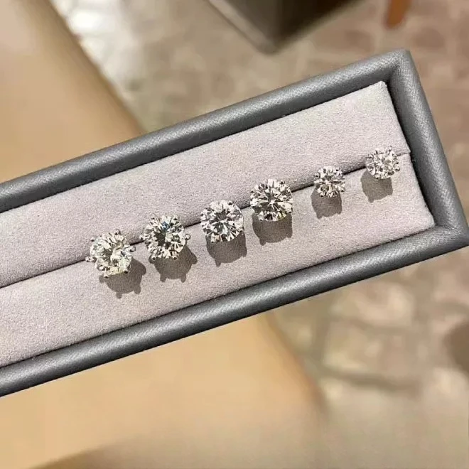 

Cultivate Diamond Six Claw Diamond Earnail Earbone Nail 925 Pure Silver Needle 30 Cent 1 Carat Four Claw Round Diamond Earaccessory for Women