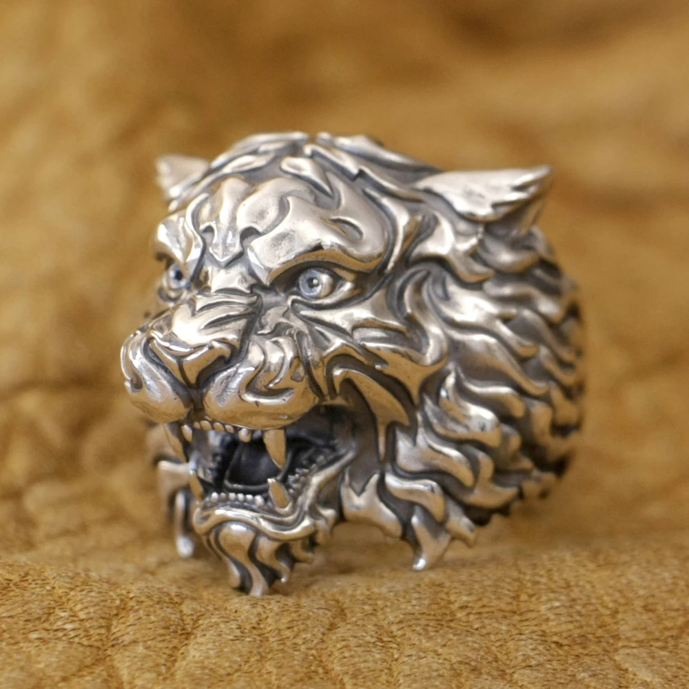 Huge 925 Sterling Silver Armored Tiger Punk Ring TK398 Open US Size 8~15 BZ