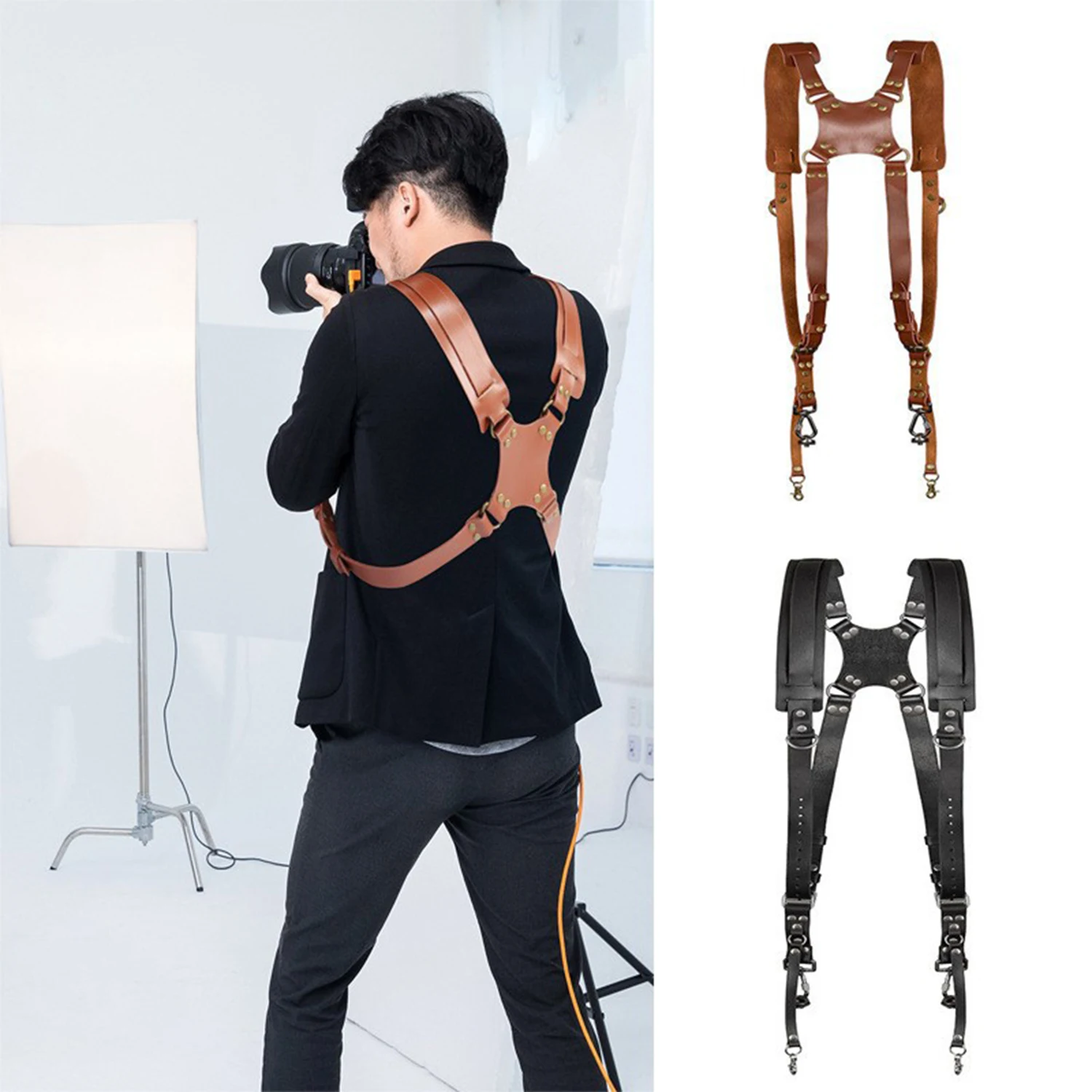 Leather Camera Strap For DSLR/SLR Strap Adjustable Double Shoulder Camera Strap Portable Outdoor Photography Equipment