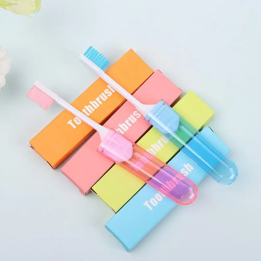 Mini Travel Toothbrush Foldable Portable Small Dental Brush Folding Traveling Adult Toothbrush in Transparent Candy Colors