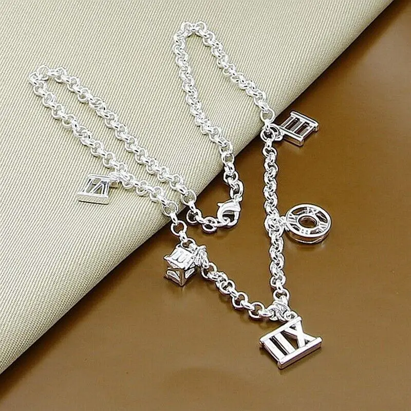 

Elegant 925 Sterling Silver Roman Numerals Pendant Necklace Chain Jewelry Accessories