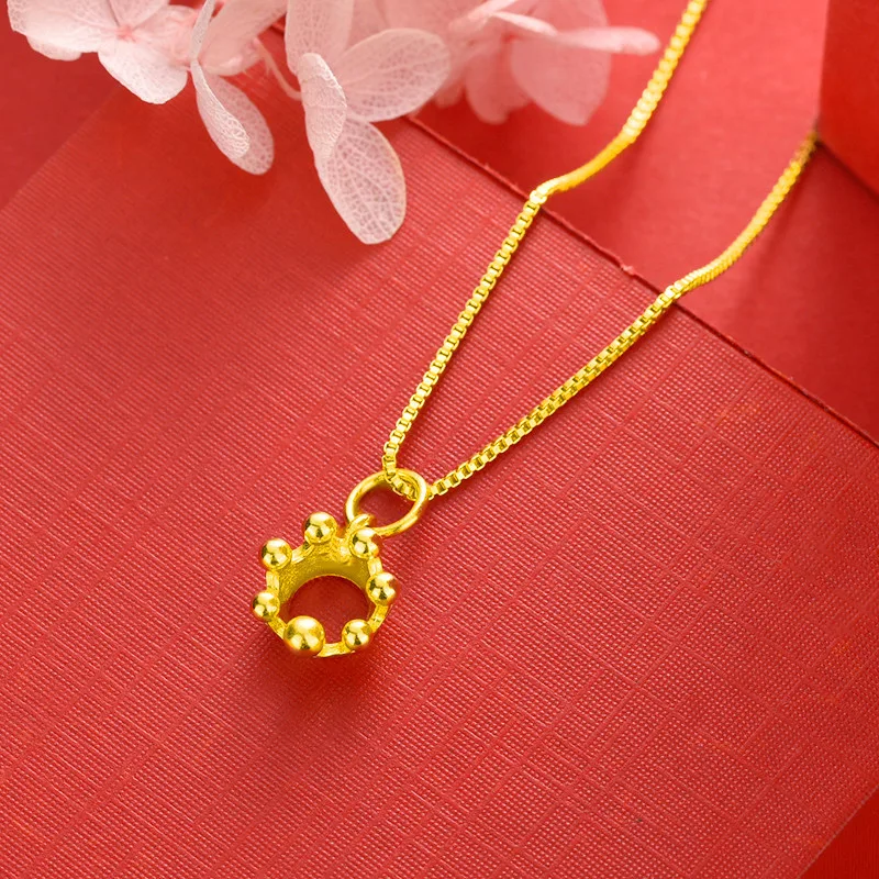 

Cute Women Necklace 18K Gold Smooth Crown Pendant Necklace for Women Wedding Engagement Anniversary Jewelry Gifts
