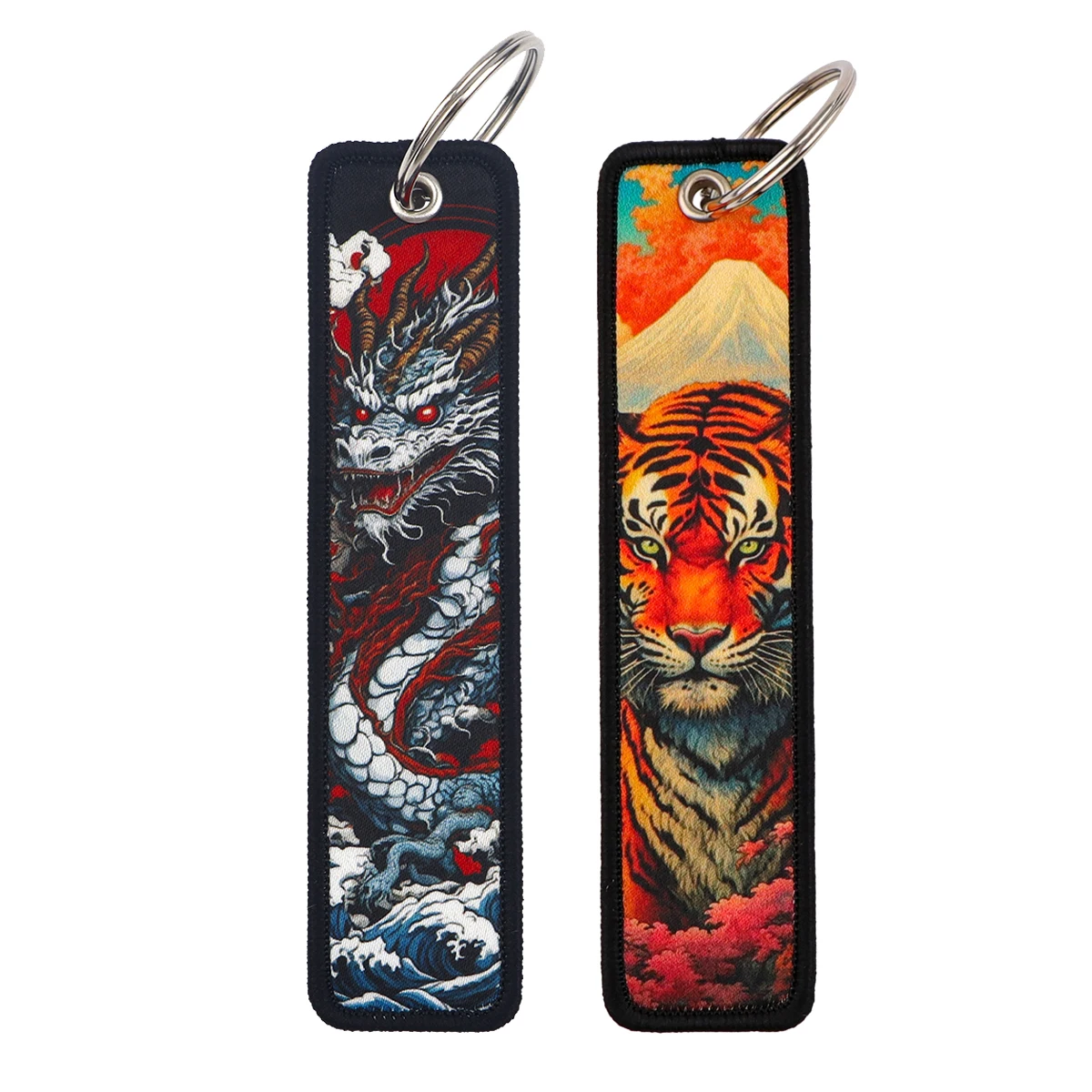 Dragon and Tiger Embroidery Key Fob Key Tag For Cars Backpack Chaveiro Keychain Fashion Keyring Gifts for Men Women Accessories