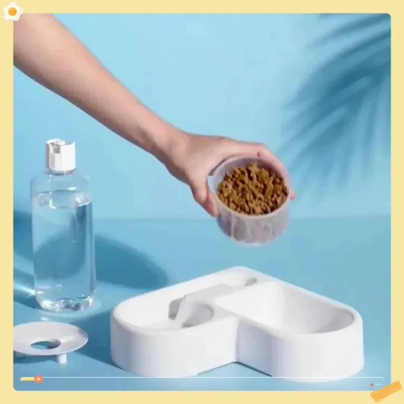 وعاء الحيوانات الأليفة الأوتوماتيكي ذو الاستخدام المزدوج، مقاوم للرطوبة، تصميم الحب، حوض القطط والكلاب، حل متعدد الوظائف للشرب والتغذية