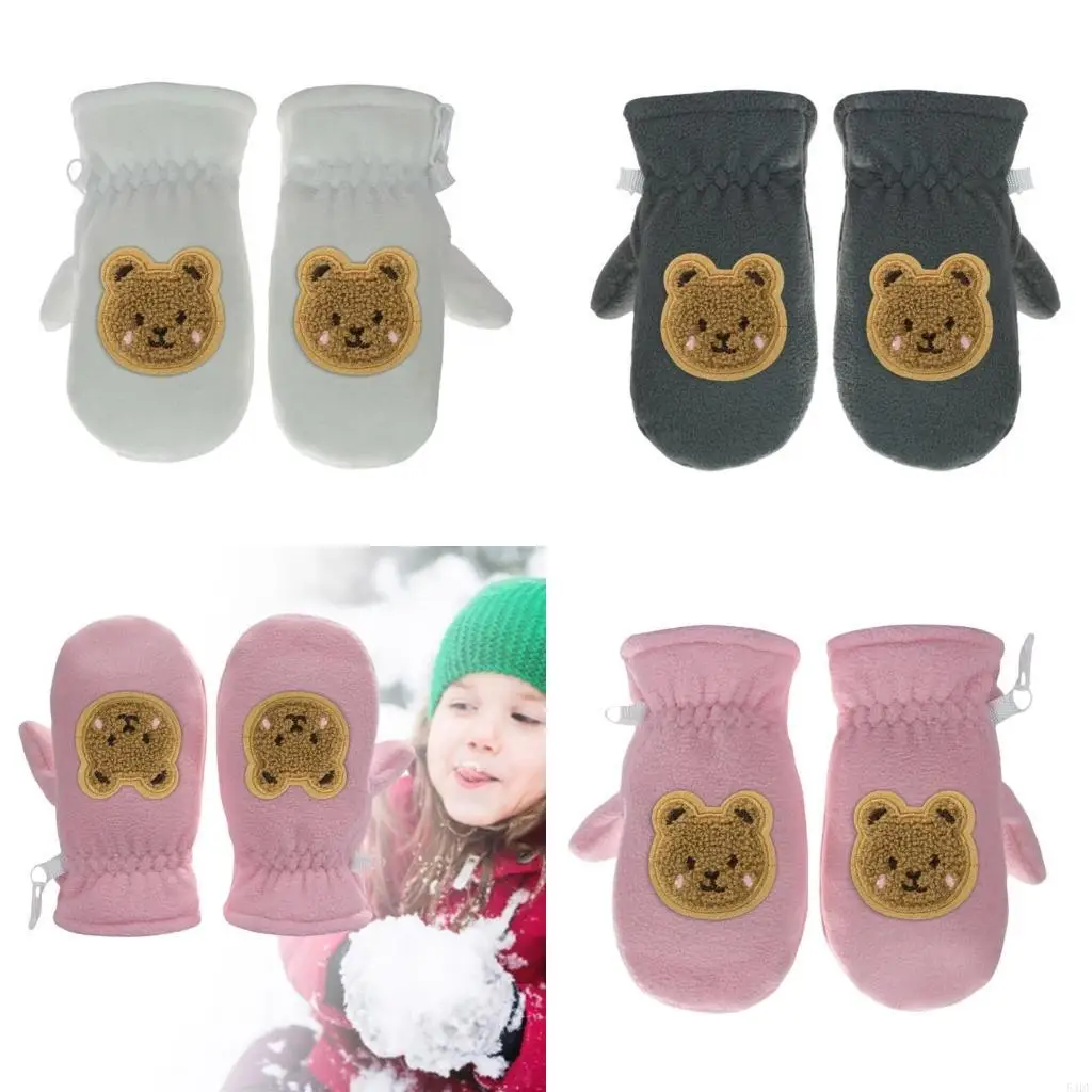 

54DF Full Finger Mitts Cartoon Bear Gloves for Students Teens Thickened Windproof Thermal Gloves Winter Mittens Warm Gloves