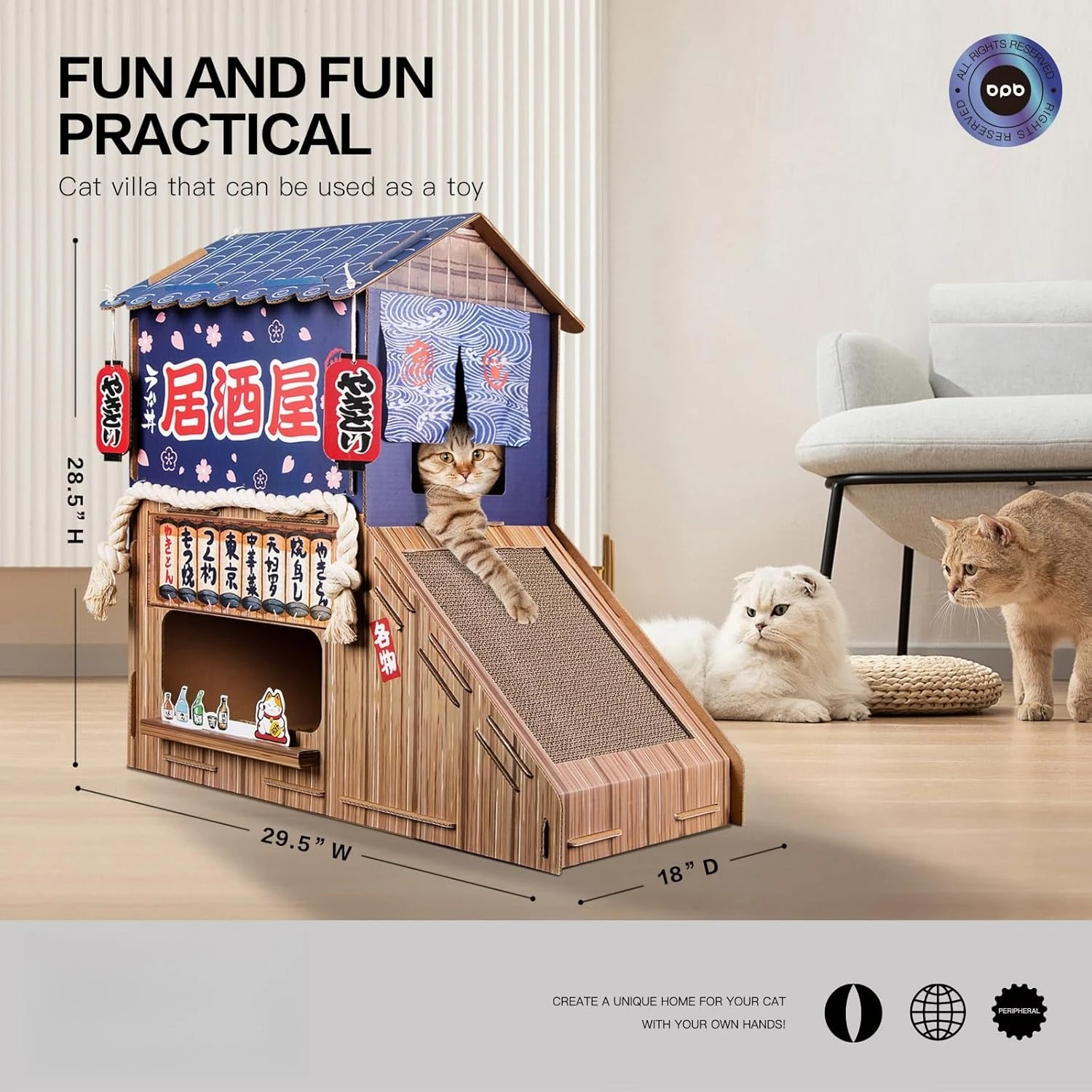 

Cardboard Cat House for Indoor,Cat Scratcher House,Cat House with Scratchers,(29.5inx28.5inx18in),Double Cat Bed