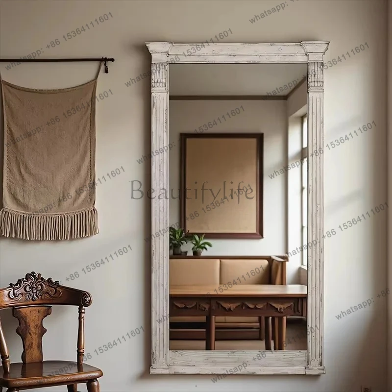 French retro full-length mirror European-style cloakroom full-length mirror old classical home bedroom floor